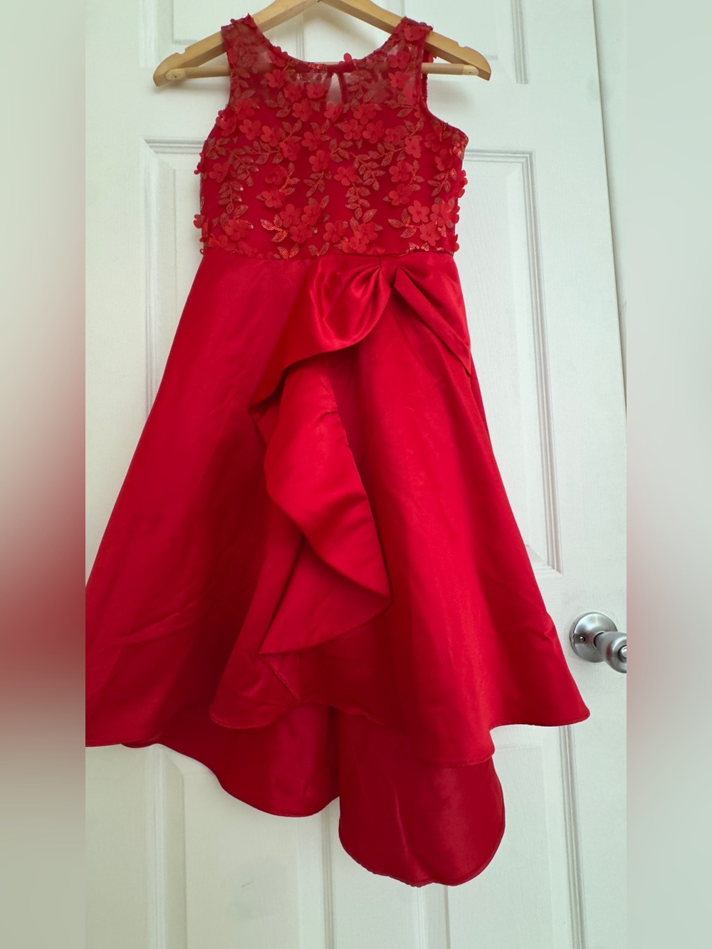 Rare Editions Red Floral Appliqué High-Low Party Dress